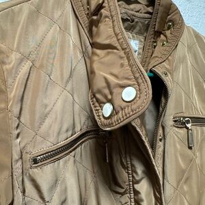 Zara Tan Puffer Jacket with Quilted Design and High Collar